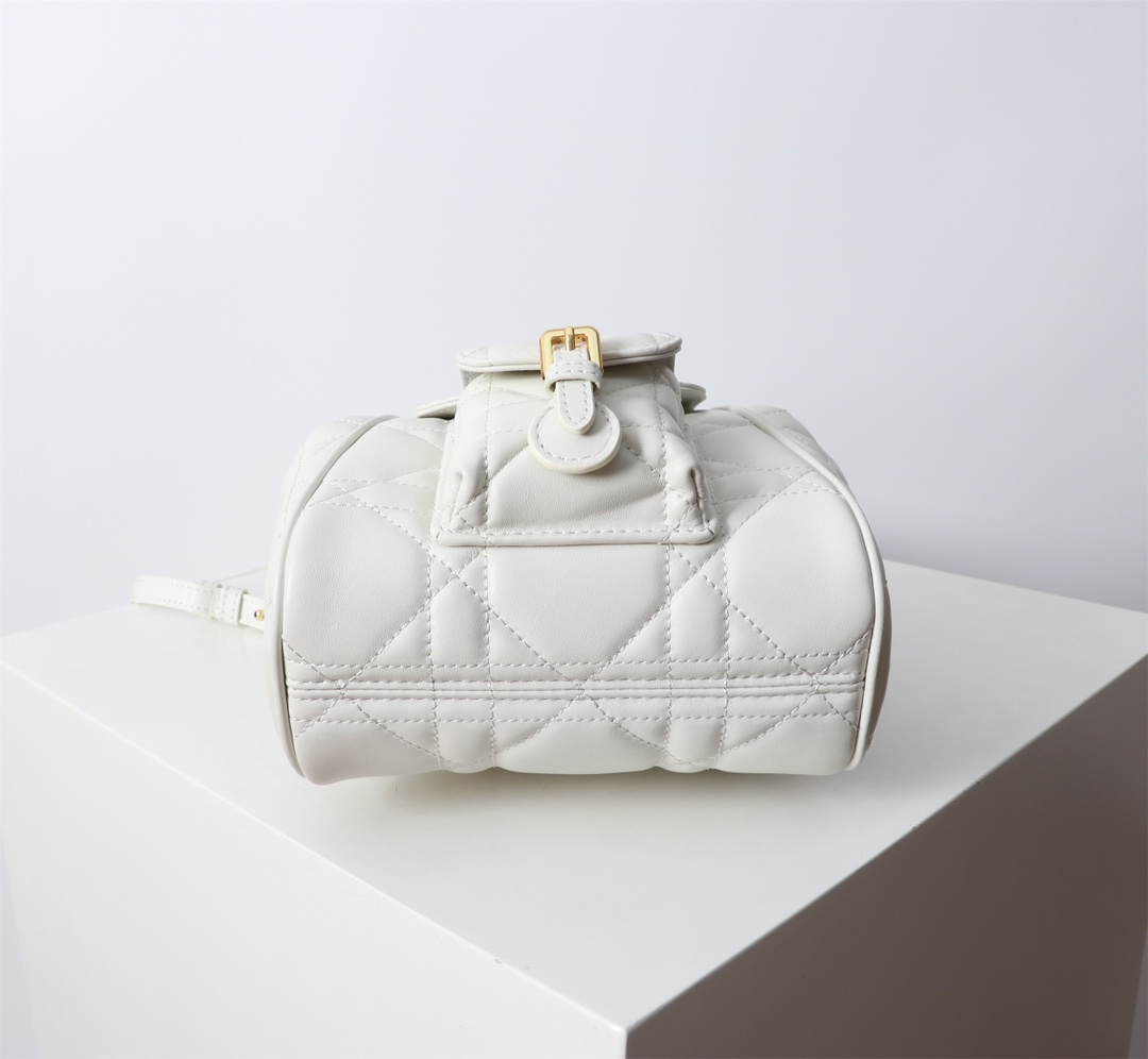 Small Dior Caro Backpack White Macrocannage Lambskin